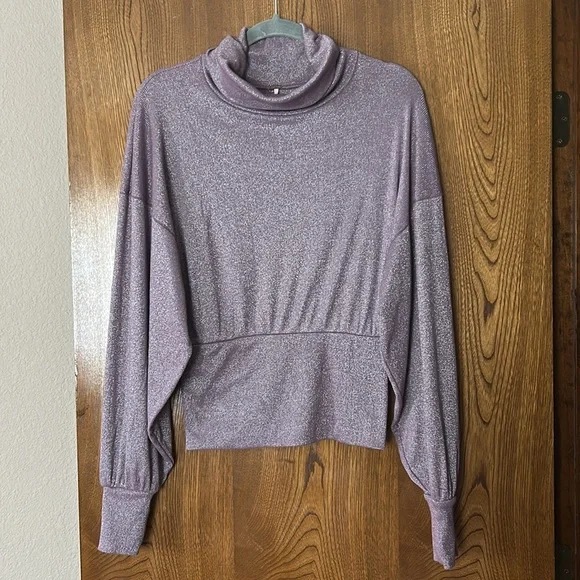 Free People Cowl Neck Shimmering Purple Long Sleeve Blouse size Small - Picture 5 of 14